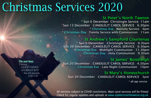 Poster showing dates, times, and locations of Christmas Services