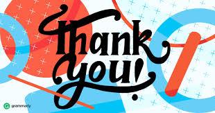 Clip art of 'Thank you' written across a red and blue background.