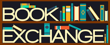 Image of a book case full of books with 'Book Exchange' written across it