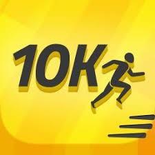 '10k' written in black letters on a yellow background with an image of a runner.
