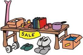 Cartoon image of items for sale on a table