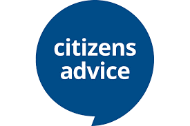Blue circle with Citizens Advice written inside the circle in white