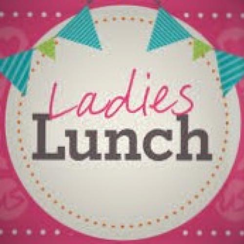 Pink square with a white circle inside and 'Ladies Lunch' written across it