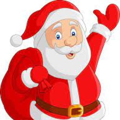Clip art picture of Santa waving with his sack over his shoulder
