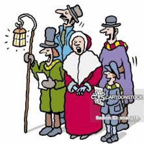 Clip art of 3 carol singers dressed as Victorians