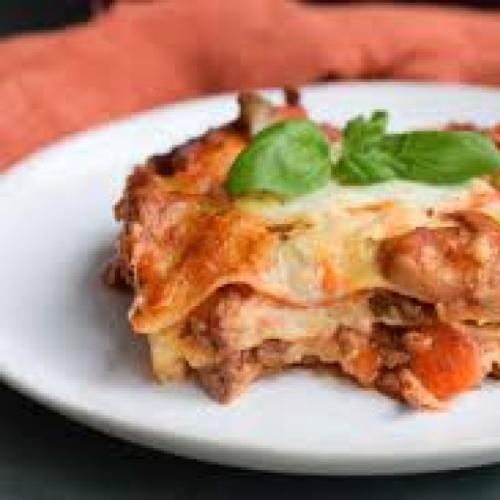 A portion of lasagne on a plate