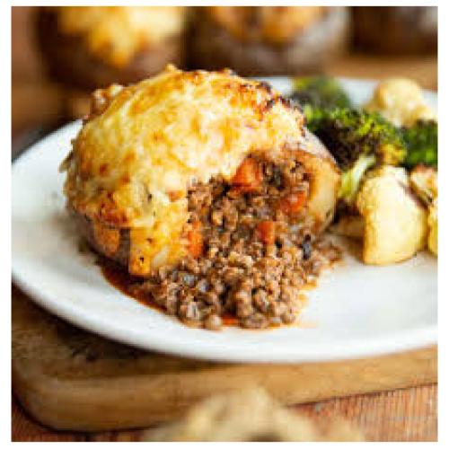 Cottage pie with veg on a plate