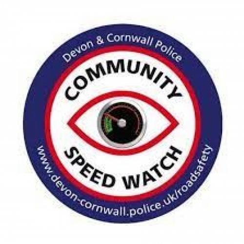 Picture of Devon & Cornwall Police Community Speed Watch Logo. Blue circle with an eye in the centre