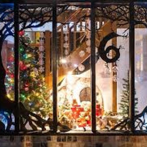 Picture of a window decorated for Christmas
