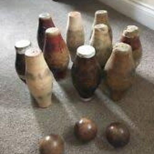 Picture of wooden skittles set up to play